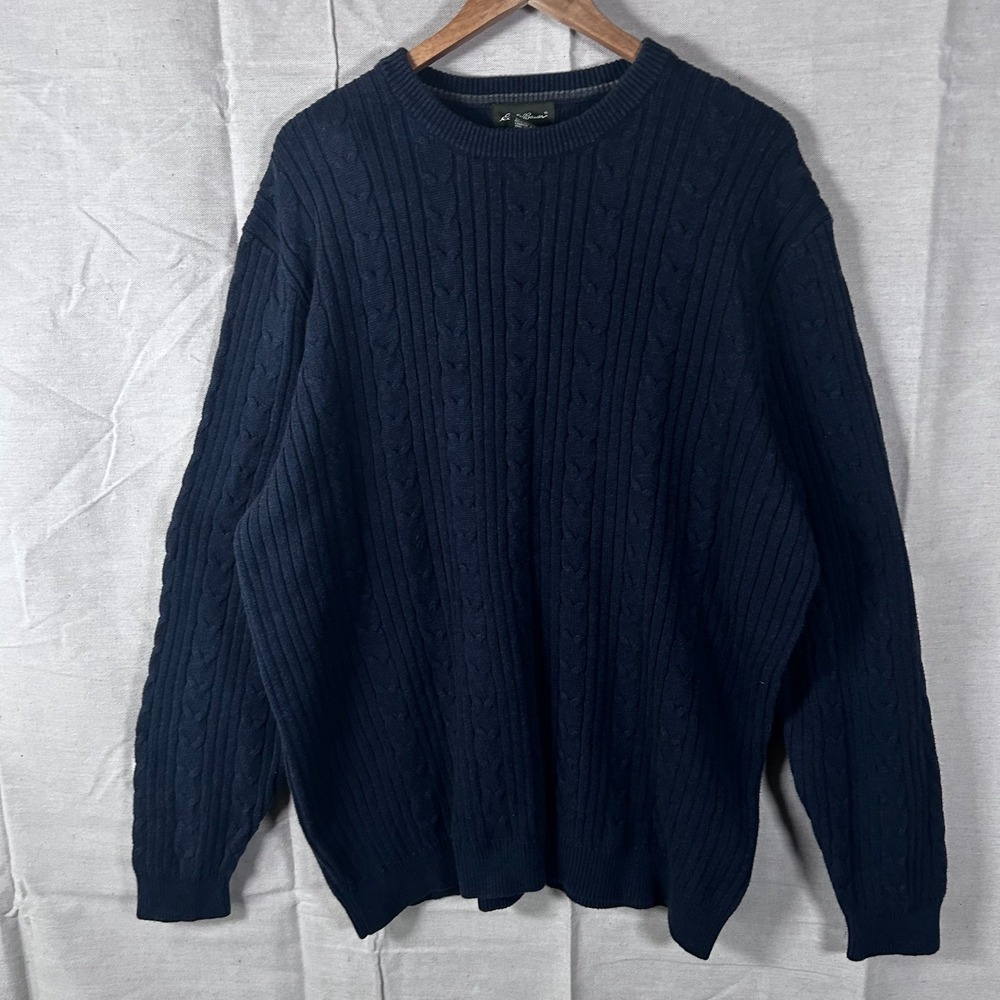 Eddie‎ Bauer Mens XXL Tall Navy Blue Cable Knit 100% Cotton Crewneck Sweater - Picture 1 of 5